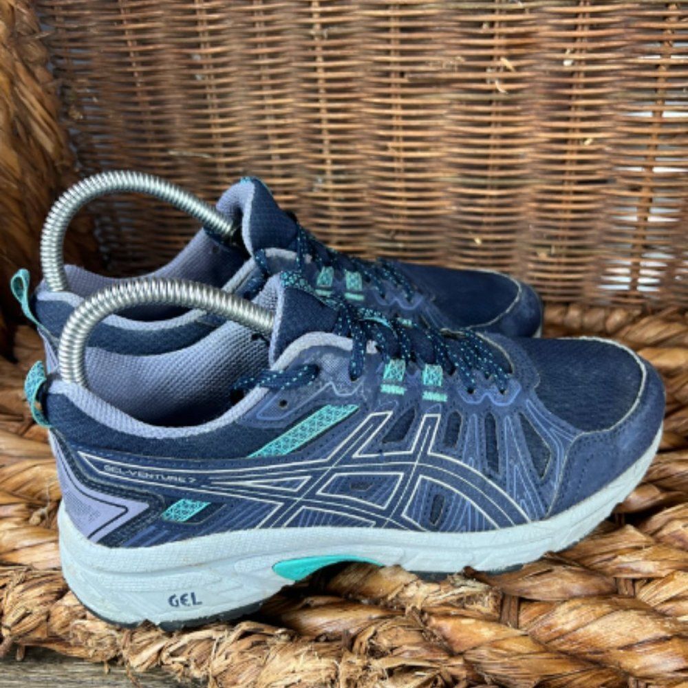 Asics Sz 6.5 W Women's Black Silver Gel-Venture Trail Running Shoes Sneakers